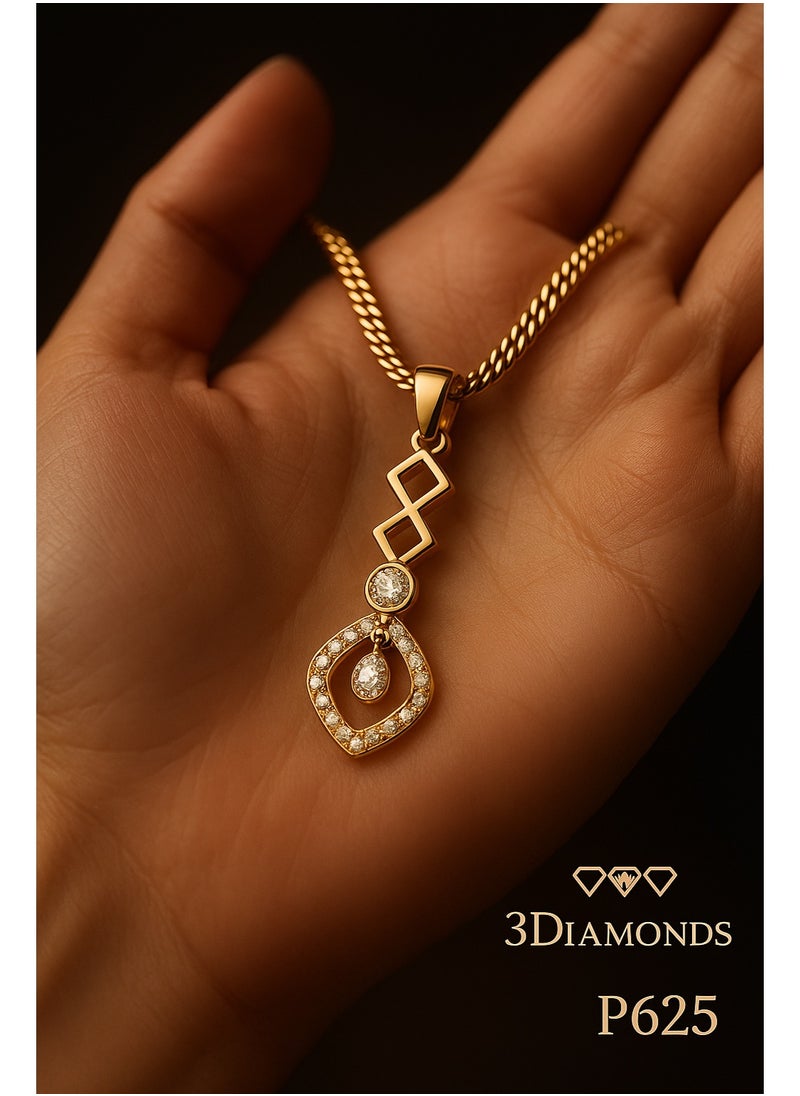 3Diamonds Gold Plated Women’s Necklace – Geometric Drop Pendant with Crystals – 3DIAMONDS  - Image 3