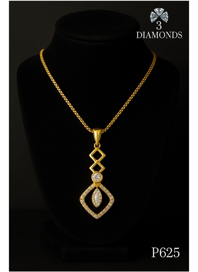 3Diamonds Gold Plated Women’s Necklace – Geometric Drop Pendant with Crystals – 3DIAMONDS  - Image 4