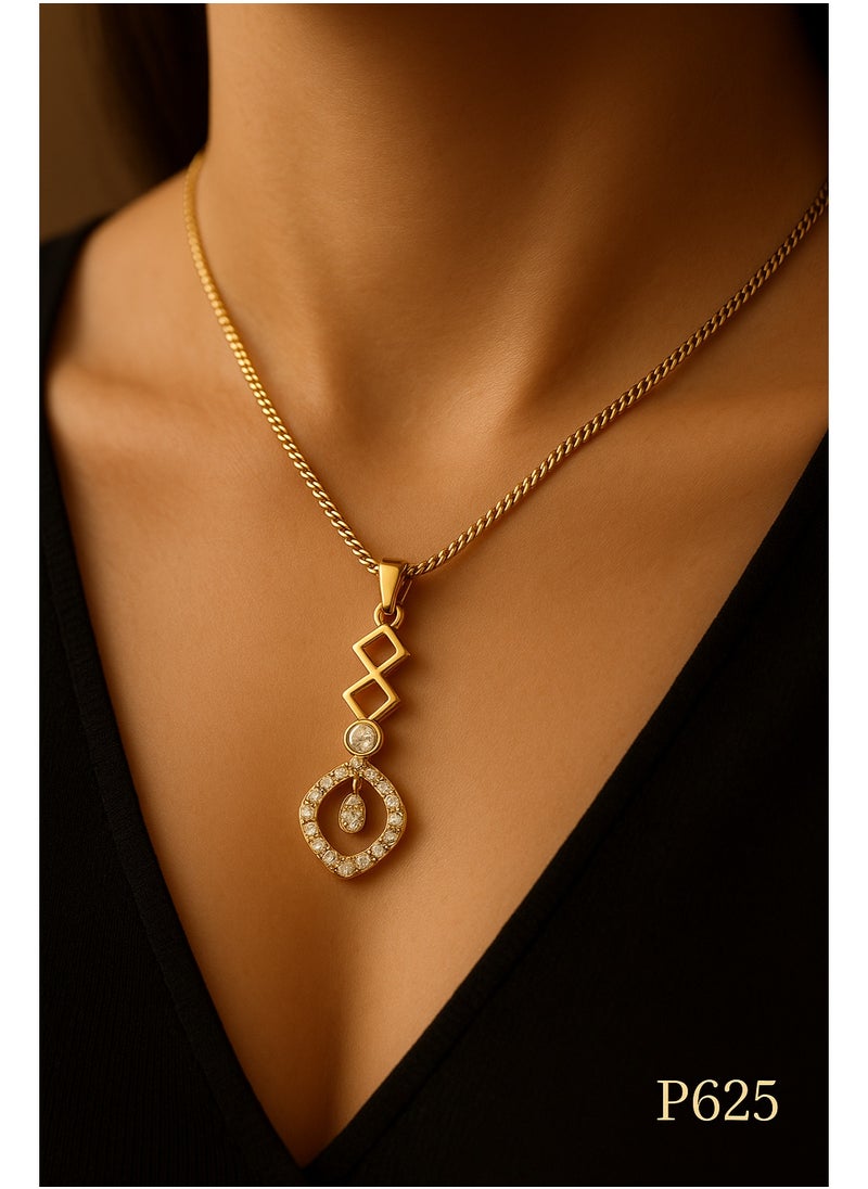 3Diamonds Gold Plated Women’s Necklace – Geometric Drop Pendant with Crystals – 3DIAMONDS  - Image 2