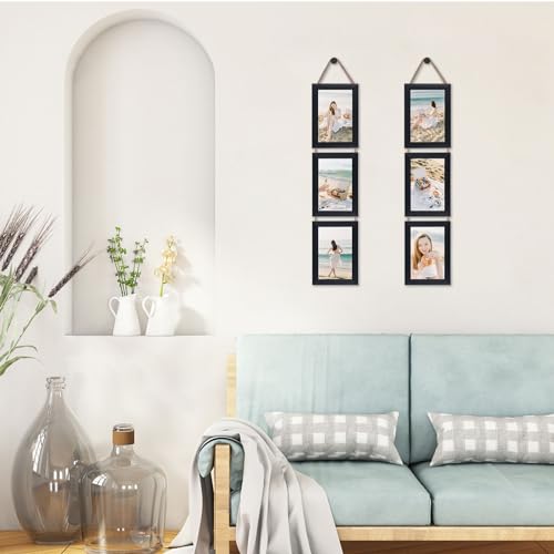 QUTREY 4x6 Collage Picture Frames Black, 6 Openings Vertical Hanging Photo Frame Set Display 4 by 6 inch Pictures for Wall Decor, 2 Pack - Image 4