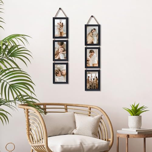 QUTREY 4x6 Collage Picture Frames Black, 6 Openings Vertical Hanging Photo Frame Set Display 4 by 6 inch Pictures for Wall Decor, 2 Pack - Image 5