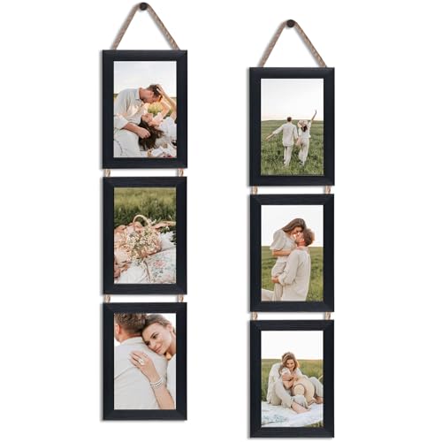 QUTREY 4x6 Collage Picture Frames Black, 6 Openings Vertical Hanging Photo Frame Set Display 4 by 6 inch Pictures for Wall Decor, 2 Pack - Image 1