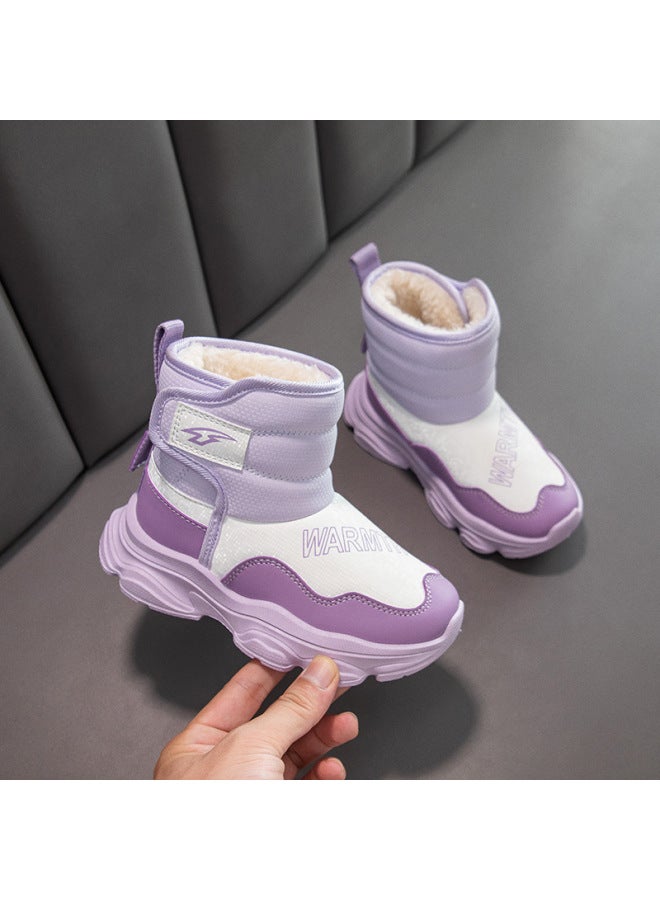 Baotou Velcro Kidsren's Snow Boots  Winter Water-repellent Casual Thick-soled Fleece-lined Warm Cotton Boots For Kidsren And Middle-aged Kidsren