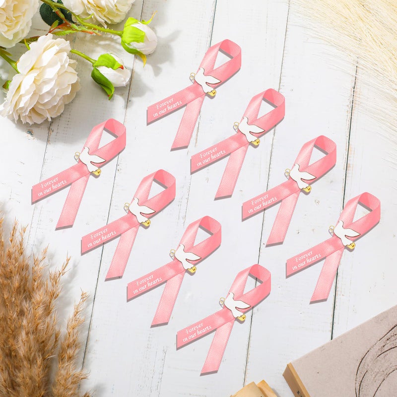 Geosar 50 Pcs Dove Funeral Ribbons Memorial Ribbon Funeral Pins Classic Memorial Service Respect Ribbon Bow with Safety Pins and Dove for Mourning Remembrance Day Event (Pink) - Image 4