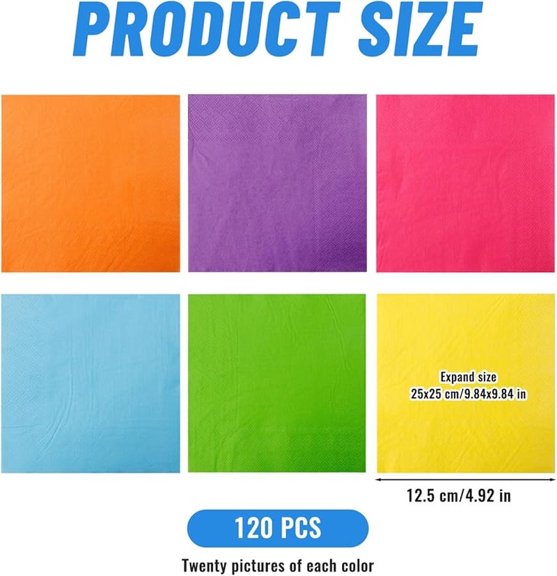 120PCS 2 Ply Cocktail Napkins Disposable Paper 6 Colors 4 9x4 9 Inch For Party Wedding Bar Buffet Birthday Tableware - Image 4