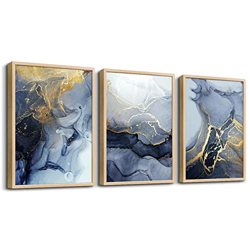 DZRWUBHS Framed Wall Art for Living Room Abstract Wall Decor for Bedroom Abstract Ink painting Wall Artworks Hang Pictures for Office Decoration 3 Panels Home Decor Posters Natural wood Framed Art Prints - Image 1