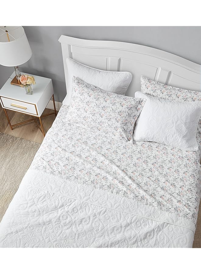 لورا أشلي طقم ملاءات كامل من القطن الناعم الناعم لمزيد من النعومة والراحة، لون رمادي روزالي كامل - Image 1