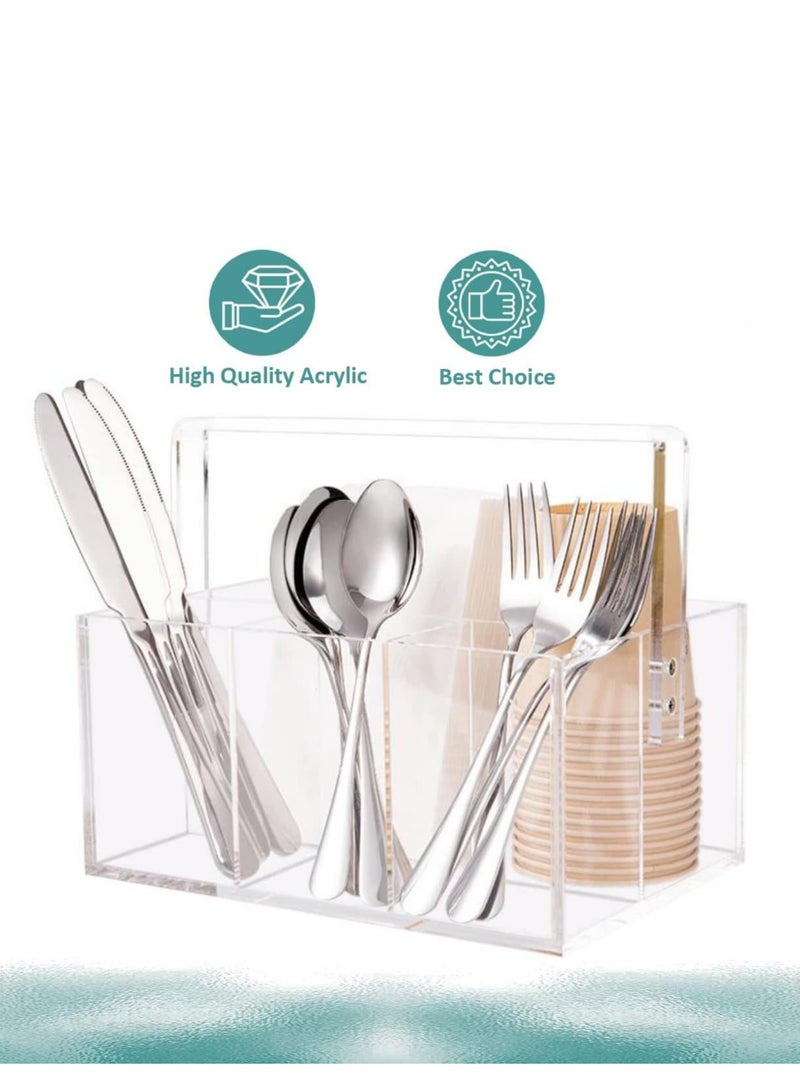 TPGP Organizers Utensil Holder Silverware Caddy Countertop Cutlery for Napkins Flatware Spoon Fork Knife for Picnic Party Plastic Acrylic - Image 4