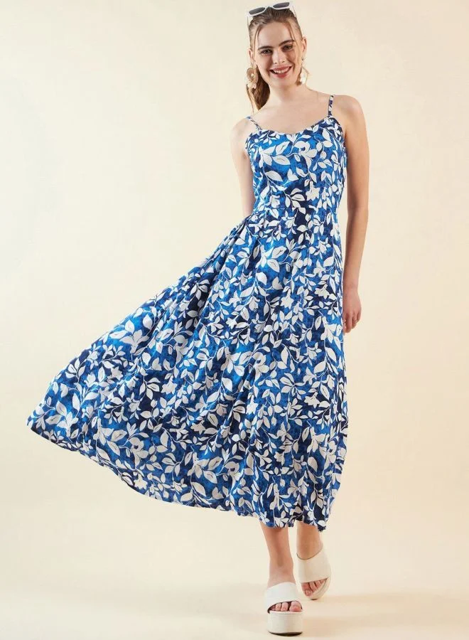 Women Flared Floral Printed V-Neck Sleeveless Maxi Dress