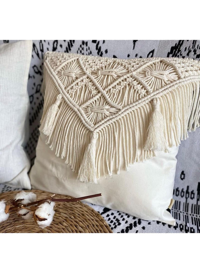 HMK CRAFTS كيس وسادة مكرمية بتصميم حرف V المهدب الانسيابي، غطاء وسادة من القطن الطبيعي الفاخر بنمط بوهيمي ريفي - Image 1