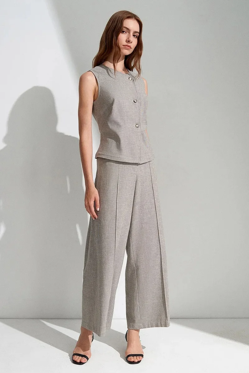 Dilvin Light Grey DILVIN Fitted Woven Waistcoat With Button Front for Women | Best Price UAE