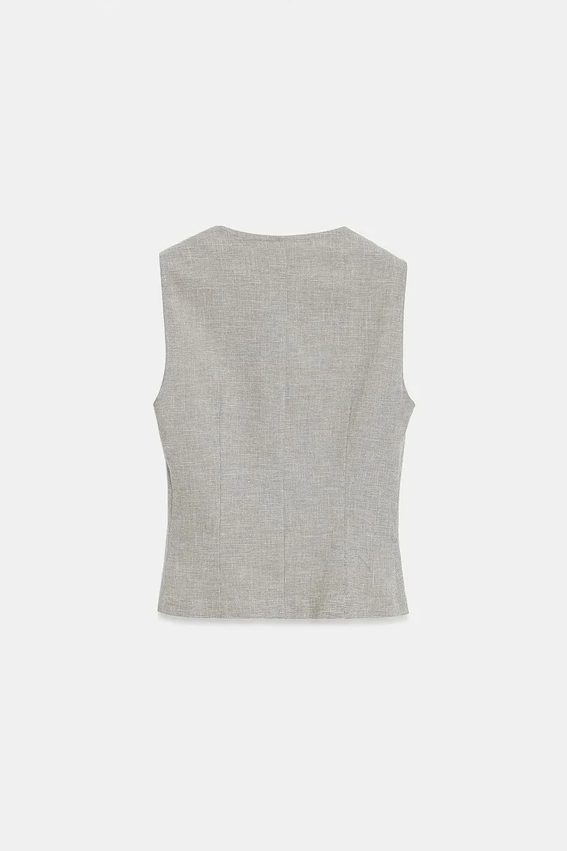Dilvin Light Grey DILVIN Fitted Woven Waistcoat With Button Front for Women | Best Price UAE