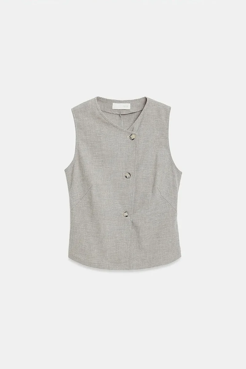 DILVIN Fitted Woven Waistcoat With Button Front