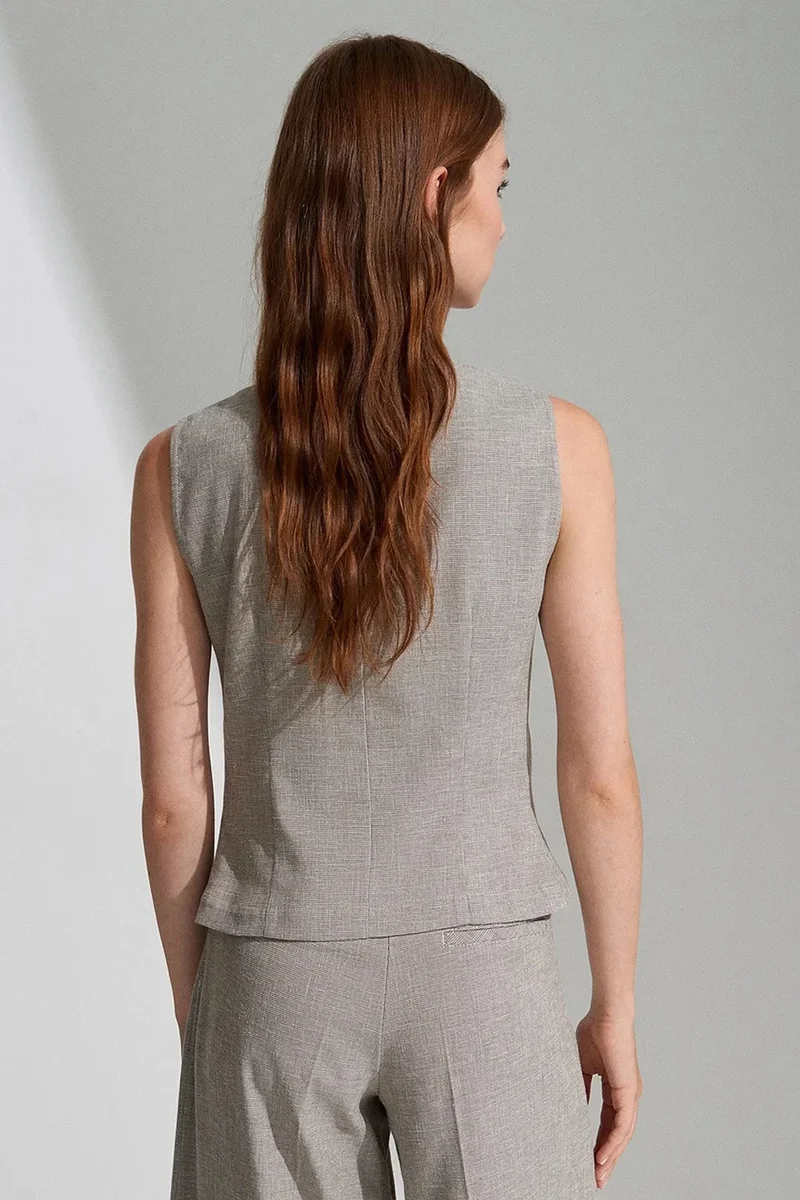Dilvin Light Grey DILVIN Fitted Woven Waistcoat With Button Front for Women | Best Price UAE