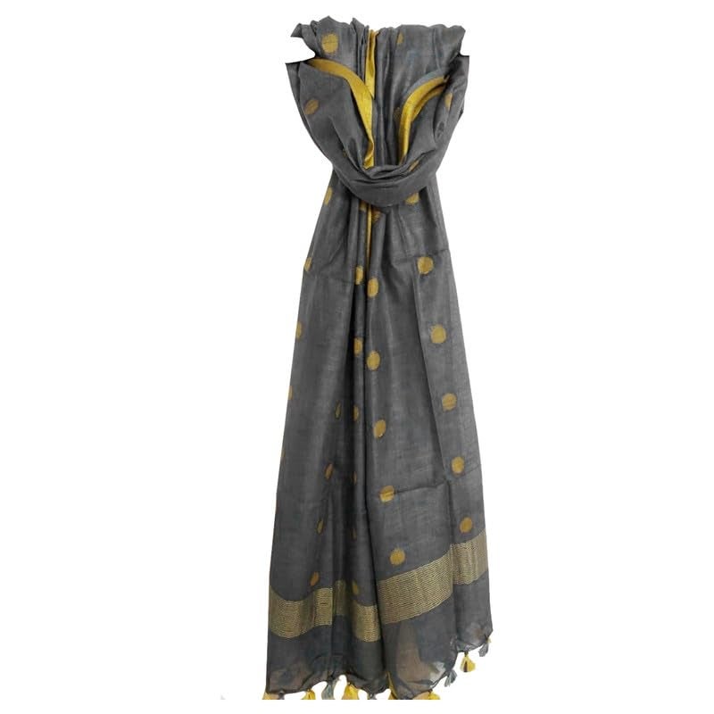 SheenKraft | Handloom Bhagalpuri Linen Cotton Dupatta for Women with Circle Buti Motifs, Free Size (12533 Grey) - Image 3