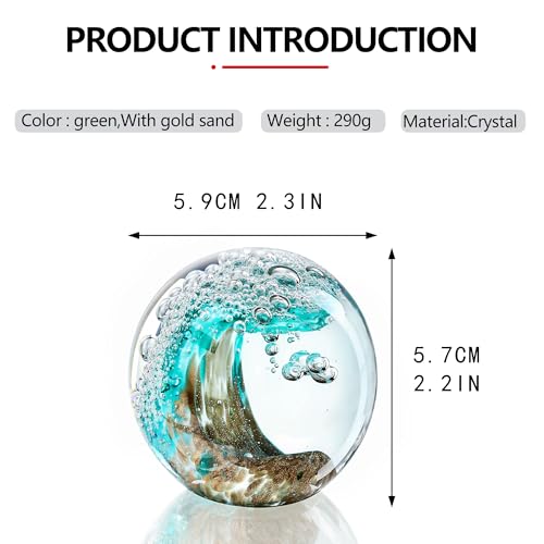 ZEERSHEE 2.3''Hand Blown Glass Figurines Ball Green Ocean Wave Desin Crystal Ball Unique Ocean Themed Home Decor Gift for Nature Lovers - Image 3