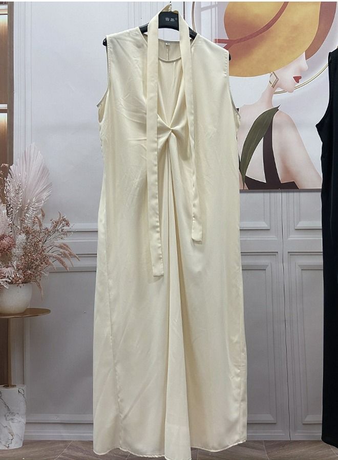 Loquat Women's Elegant Solid Color Sleeveless Inner Dress Muslim Beige - Image 2