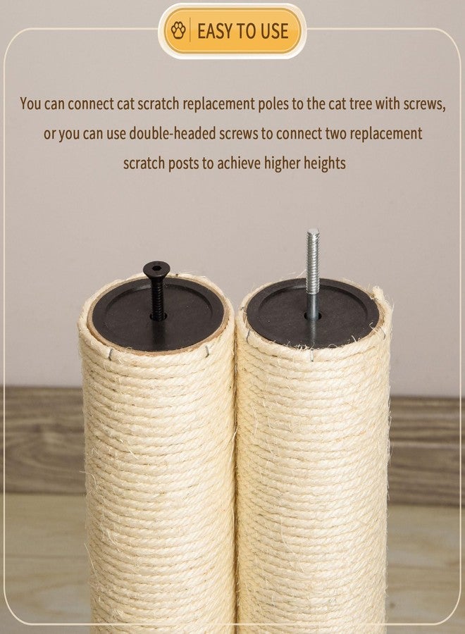 FOBSME 2 Root Cat Scratching Post Replacement 17.72x3.54 Cat Tree Scratch Post Replacement Natural Sisal Pole Cat Scratch Post Refill Pole Part with M8 Screws for Kitten Tree Tower Cat Furniture Accessories - Image 5