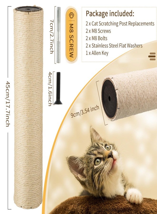 FOBSME 2 Root Cat Scratching Post Replacement 17.72x3.54 Cat Tree Scratch Post Replacement Natural Sisal Pole Cat Scratch Post Refill Pole Part with M8 Screws for Kitten Tree Tower Cat Furniture Accessories - Image 2