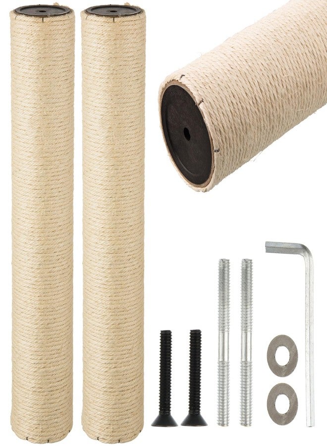 FOBSME 2 Root Cat Scratching Post Replacement 17.72x3.54 Cat Tree Scratch Post Replacement Natural Sisal Pole Cat Scratch Post Refill Pole Part with M8 Screws for Kitten Tree Tower Cat Furniture Accessories - Image 1