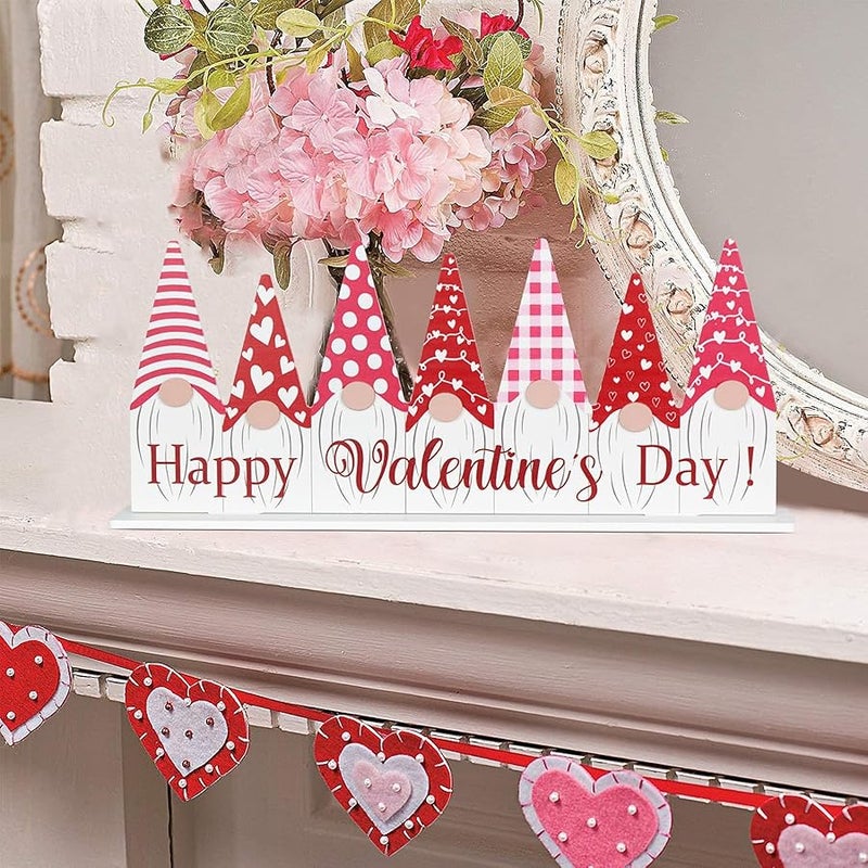 DECSPAS 1PC Double-sided Pink Green Gnome - Valentines & St Patricks Day Decorations, Happy Valentine's Day Sign for Home, Table, Mantle - Image 2