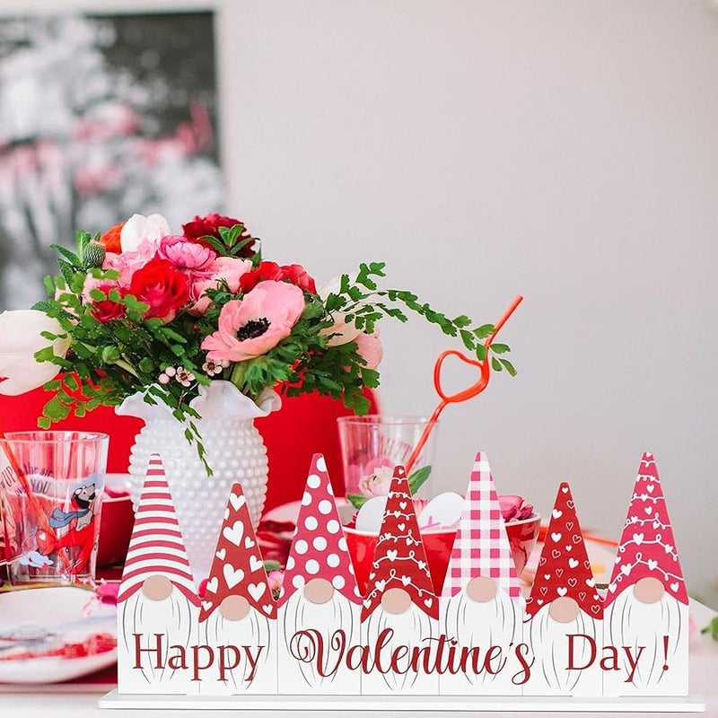 DECSPAS 1PC Double-sided Pink Green Gnome - Valentines & St Patricks Day Decorations, Happy Valentine's Day Sign for Home, Table, Mantle - Image 4