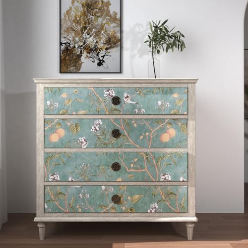 Laatse Green Floral Wallpaper Peel and Stick Bird Wallpaper 17.5" x 78.7" Vintage Floral Contact Paper Waterproof Vinyl Self Adhesive Modern Wall Paper Wall Covering for Bedroom Walls Cabinet Locker - Image 2