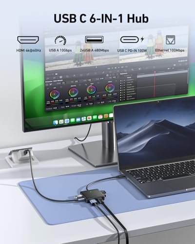 BENFEI USB C HUB 6in1 with HDMI4K60Hz 100Mbps Ethernet 100W Power Delivery 1USB 32 10Gbps and 2USB 20 Compatible with iPhone 16 ProMax MacBook iPad Pro iMac S23 XPS17 - Image 3