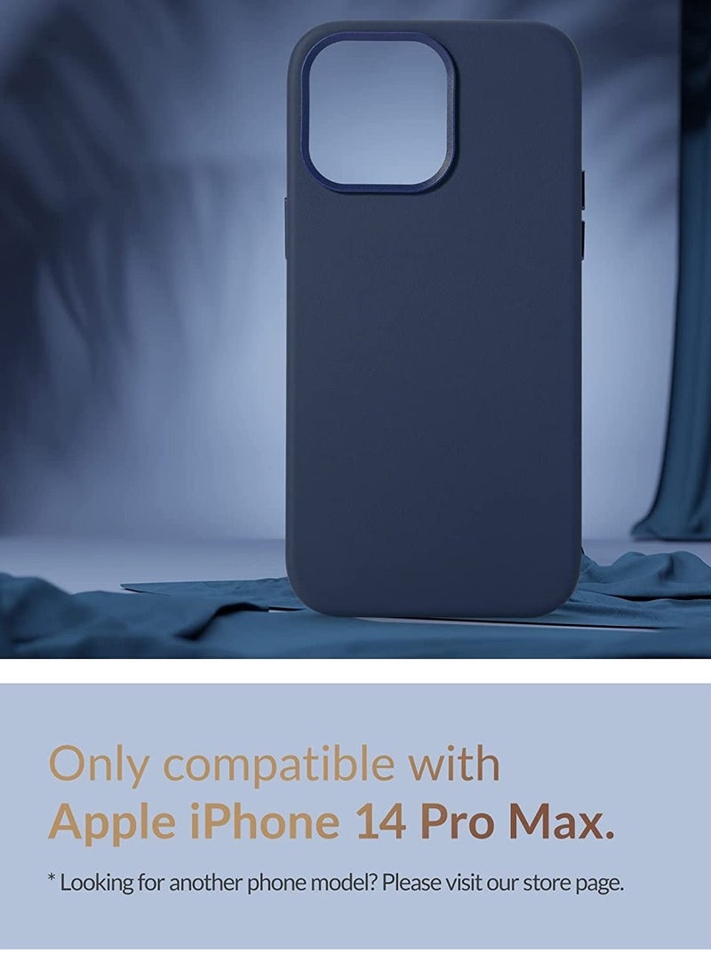 (for iPhone 14 Pro Max) - European Nappa Leather Case - Smoothen and Soften Over Time - Compatible with Magsafe - Midnight Blue - Image 4