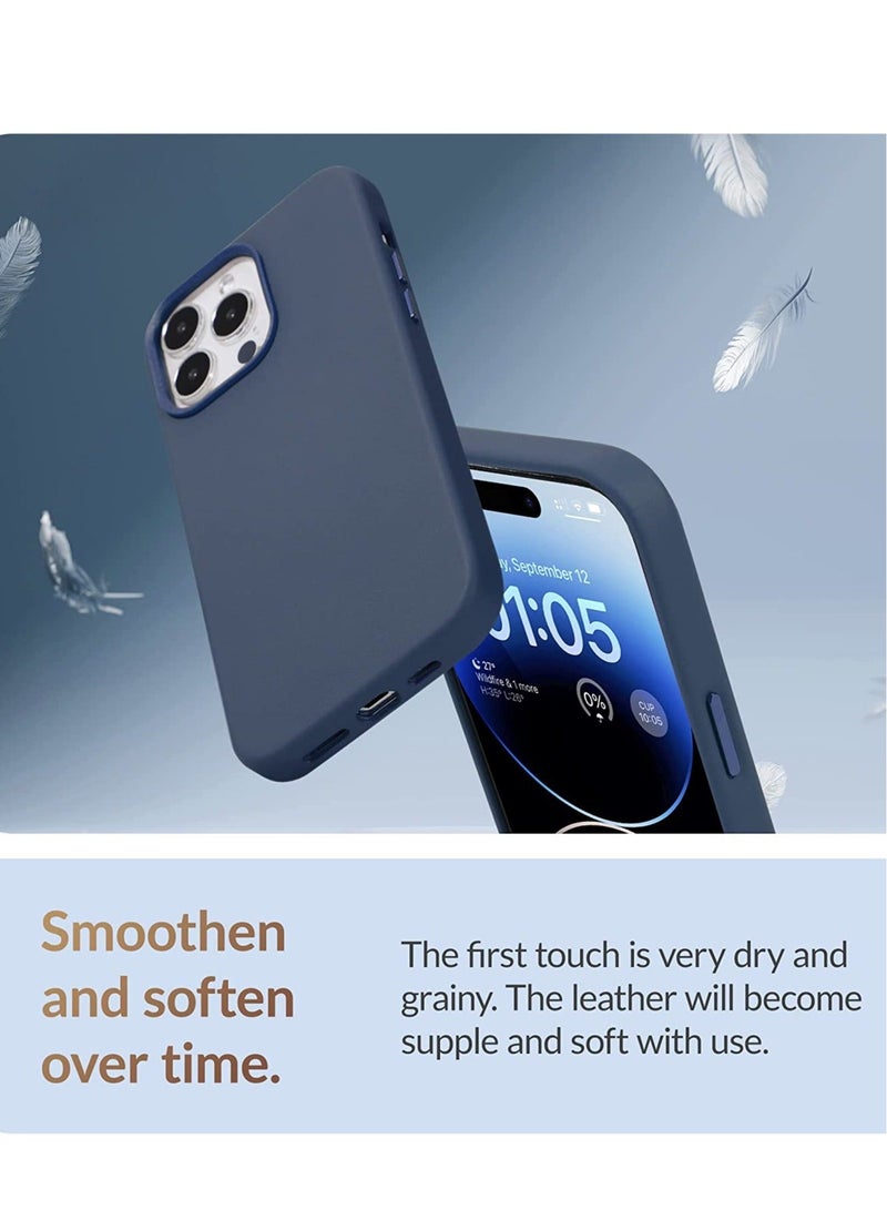 (for iPhone 14 Pro Max) - European Nappa Leather Case - Smoothen and Soften Over Time - Compatible with Magsafe - Midnight Blue - Image 3