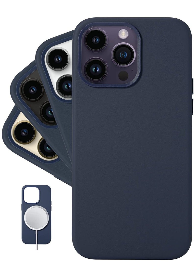 (for iPhone 14 Pro Max) - European Nappa Leather Case - Smoothen and Soften Over Time - Compatible with Magsafe - Midnight Blue - Image 1