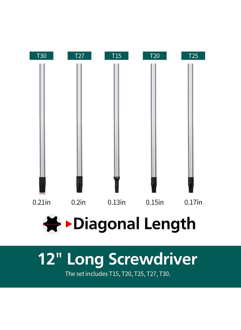 Excefore - 5 PCS Torx Screwdriver Set, 12in Magnetic Torx Screwdrivers Set, Long  Star Screwdrivers Set, Suitable for Computer Repairing, Automobile Tools (T15,T20,T25,T27,T30) - Image 1