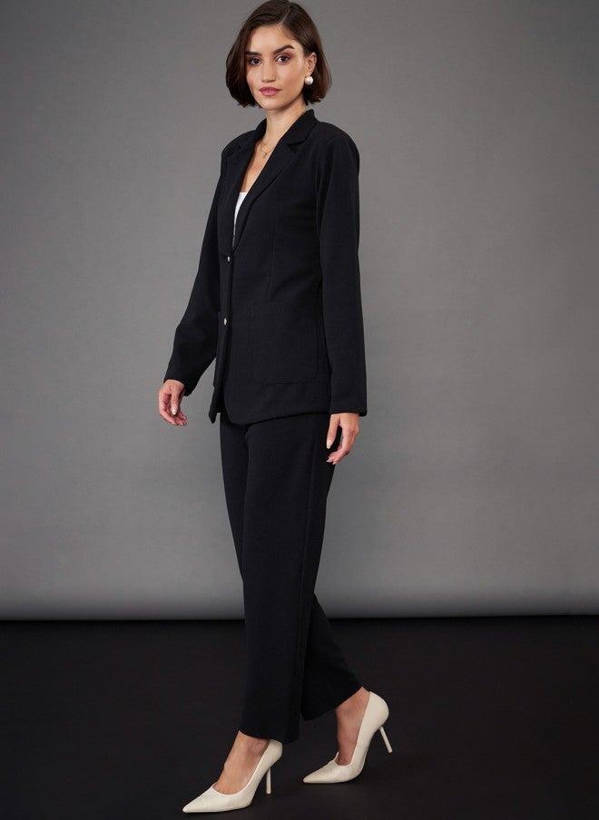 SASSAFRAS Black Slim Fit Blazer and Trousers Co-Ords for Women - Image 4