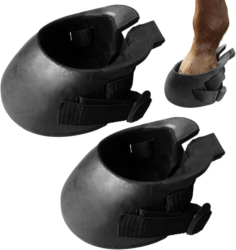 Horse Hoof Boots: 1 Pair Black M Size Rubber Hoof Protection Boots - Therapeutic Wound Care Hoof Boots for Equine Laminitis, Abscess and Nail Injury Management - Image 1