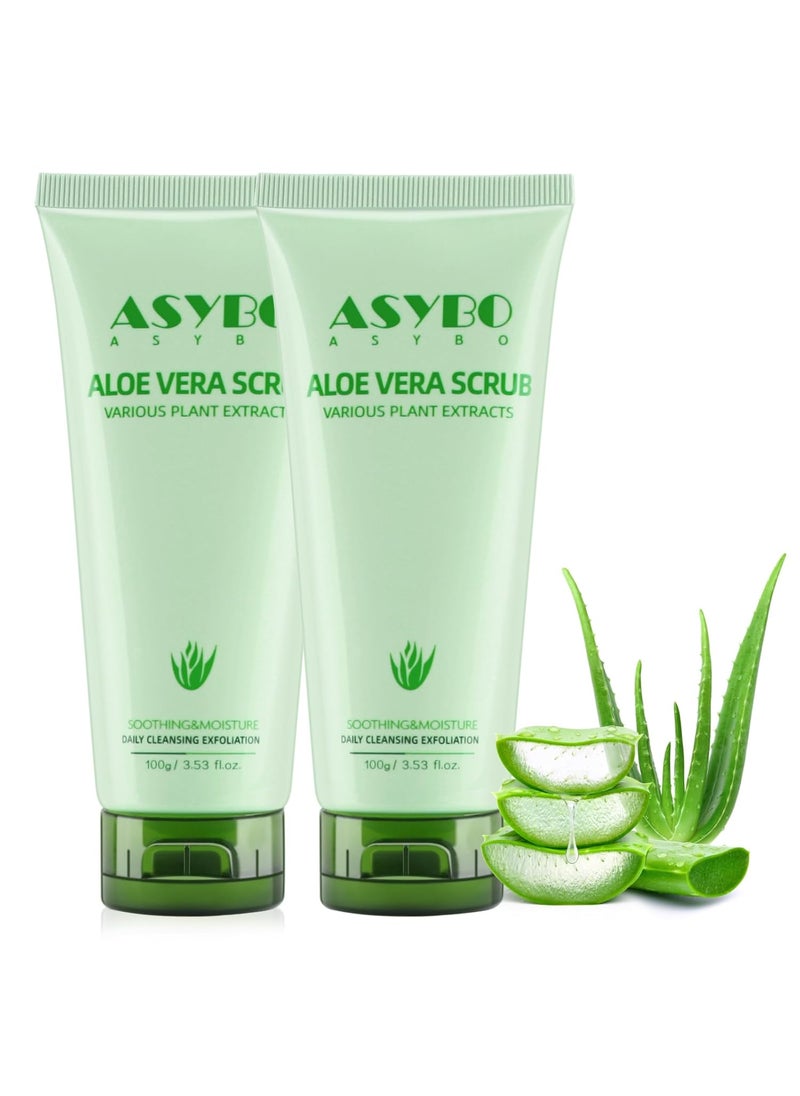 ASYBO - Natural Facial Scrub Organic Aloe Vera Exfoliating Scrub for Blackheads Dark Spot and Acne Face  Body Exfoliator to Remove Dirt Oil Daily Cleaning Skin Care 353oz2PCS - Image 1