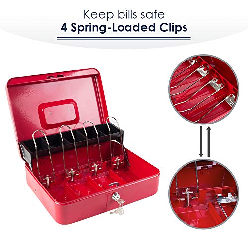 KYODOLED Locking Cash Box with Lock,Money Box with Cash Tray,Lock Safe Box with Key,Money Saving Organizer,11.81Lx 9.45Wx 3.54H Inches,Red XL Large - Image 3