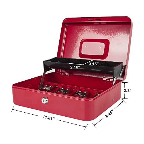 KYODOLED Locking Cash Box with Lock,Money Box with Cash Tray,Lock Safe Box with Key,Money Saving Organizer,11.81Lx 9.45Wx 3.54H Inches,Red XL Large - Image 4