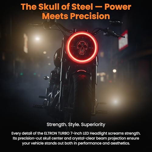 ELTRON TURBO LED Headlight DRL with Turn Signal Indicator 12V 240W multicolour Light Compatible with Classic/Standard Bullet Motorcycle, THAR CARS 7 INCH (Skull Design) - Image 3