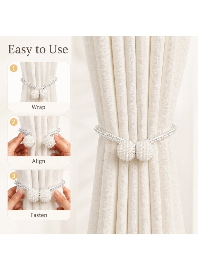 2 Pieces Magnetic Curtain Tie Backs - Pearl Ball Curtain Magnetic TieBacks, European Drapes Clips Rope Holdbacks for Home, Office, Hotel Window Decorative - Image 5