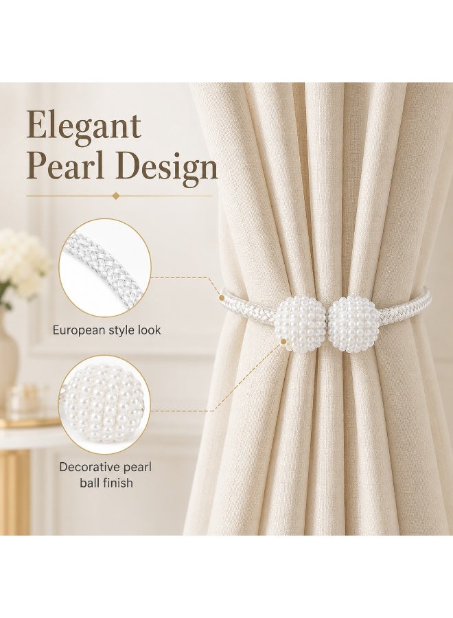 2 Pieces Magnetic Curtain Tie Backs - Pearl Ball Curtain Magnetic TieBacks, European Drapes Clips Rope Holdbacks for Home, Office, Hotel Window Decorative - Image 2