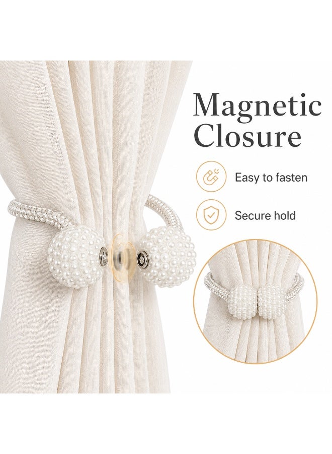 2 Pieces Magnetic Curtain Tie Backs - Pearl Ball Curtain Magnetic TieBacks, European Drapes Clips Rope Holdbacks for Home, Office, Hotel Window Decorative - Image 3