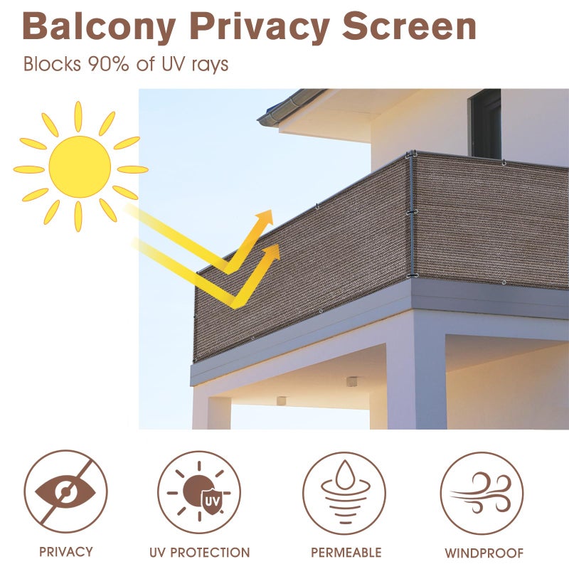SUNNY GUARD 3'x10' Brown Balcony Deck Privacy Screen Fence, Apartments Railing Screen, Heavy Duty Wind Screen for Outdoor,Backyard,Patio,Deck Privacyï¼ˆWe Make Custom Sizesï¼‰ - Image 2