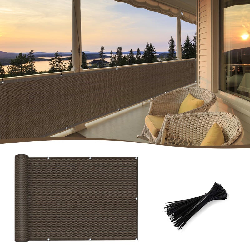SUNNY GUARD 3'x10' Brown Balcony Deck Privacy Screen Fence, Apartments Railing Screen, Heavy Duty Wind Screen for Outdoor,Backyard,Patio,Deck Privacyï¼ˆWe Make Custom Sizesï¼‰ - Image 1