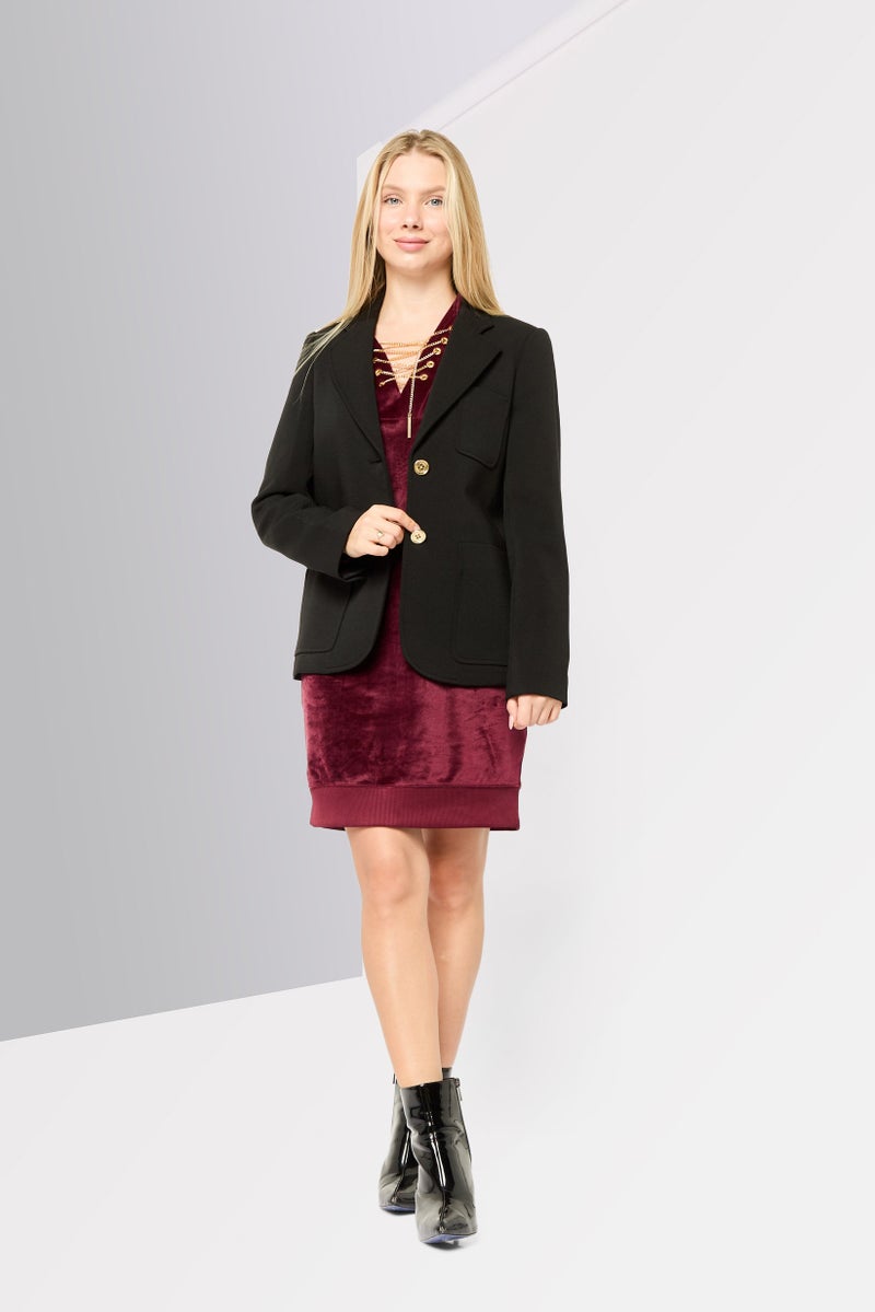 Michael Kors Women Regular Fit Solid Semi-Formal Blazer, Black  - Image 2