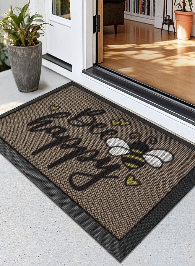 LUMI Outside Welcome Door Mat 24x36, Non Slip Durable Rubber Entrance Doormat, Low Profile Easy Clean Mats for Front Back Door Entryway Porch Garage, Bee Happy - Image 1