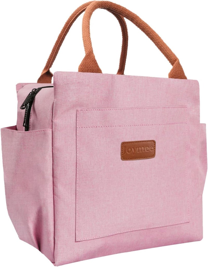 Joymee Lunch Bag Women Insulated Lunch Box Reusable Leakproof Large Spacious Cooler Tote for Womens Mens Adults with Bottle Holder and Side Pockets for Work Office Travel Picnic - Light Pink - Image 1