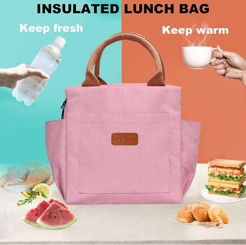Joymee Lunch Bag Women Insulated Lunch Box Reusable Leakproof Large Spacious Cooler Tote for Womens Mens Adults with Bottle Holder and Side Pockets for Work Office Travel Picnic - Light Pink - Image 5