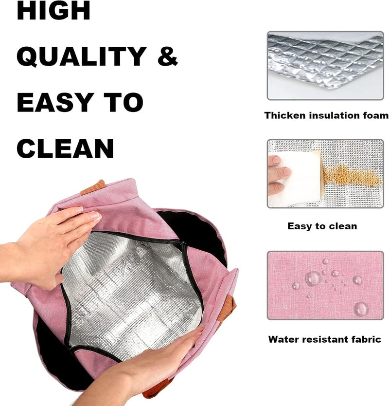 Joymee Lunch Bag Women Insulated Lunch Box Reusable Leakproof Large Spacious Cooler Tote for Womens Mens Adults with Bottle Holder and Side Pockets for Work Office Travel Picnic - Light Pink - Image 4