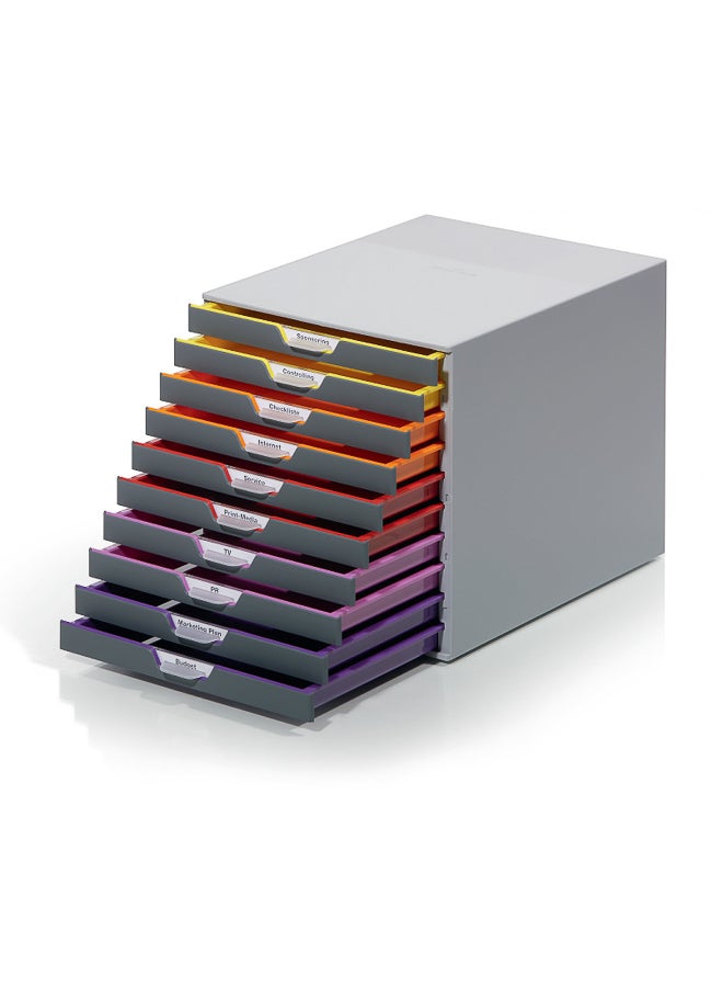 Durable A4 File Drawer — 10-Drawer Colour-Coded Organiser for A4/C4/Folio/Letter, Silent Pull-Out Stop, Transparent Label Windows, Stackable Non-Slip Storage, Made in Germany - Image 5