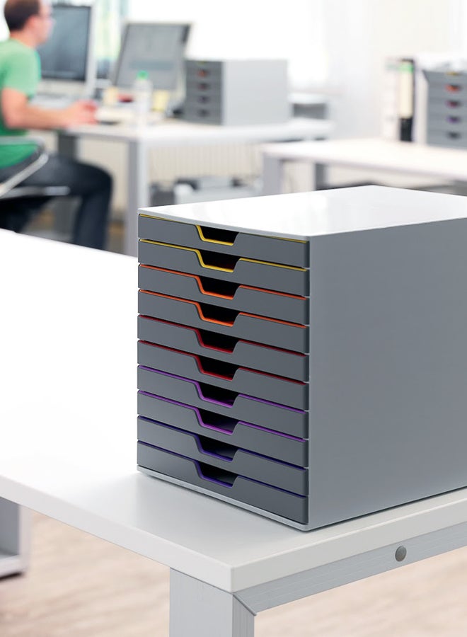 Durable A4 File Drawer — 10-Drawer Colour-Coded Organiser for A4/C4/Folio/Letter, Silent Pull-Out Stop, Transparent Label Windows, Stackable Non-Slip Storage, Made in Germany - Image 3